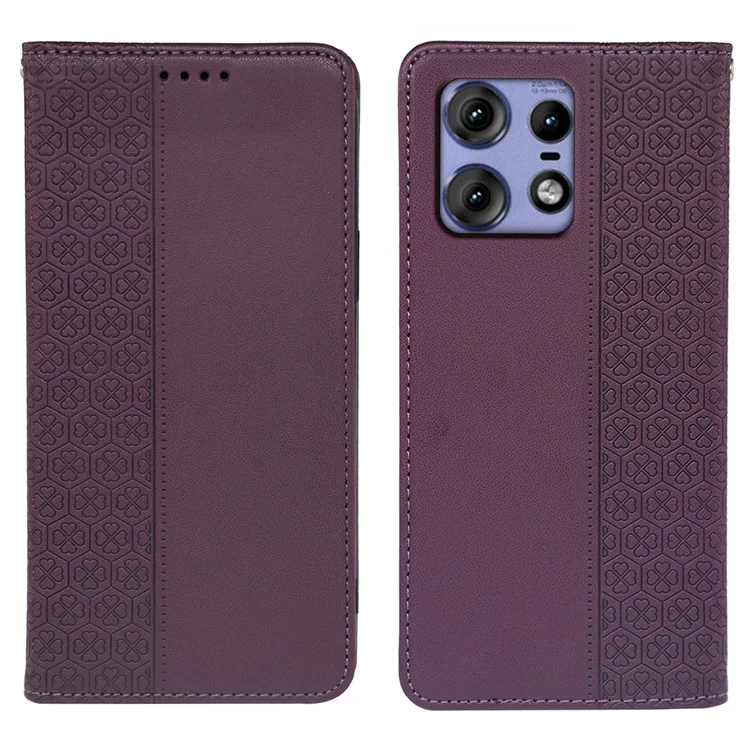 Capa para Motorola Edge 50 Pro 5G Tréfolo de Couro Flip Phone Cover Stand Wallet - Roxo Escuro