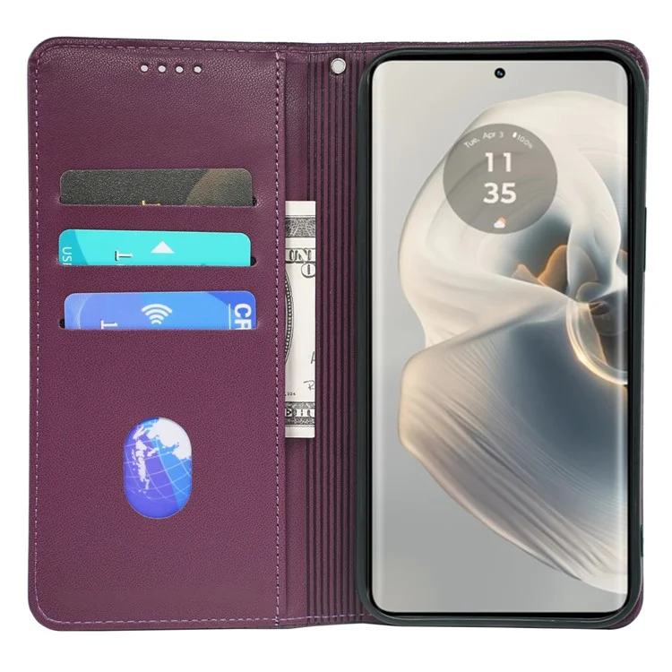 Capa para Motorola Edge 50 Pro 5G Tréfolo de Couro Flip Phone Cover Stand Wallet - Roxo Escuro