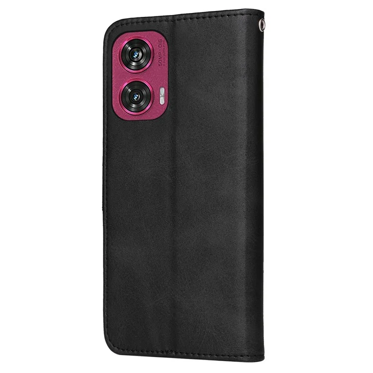 Capa carteira de couro PU com flip para Motorola Edge 50 Fusion 5G - Preta