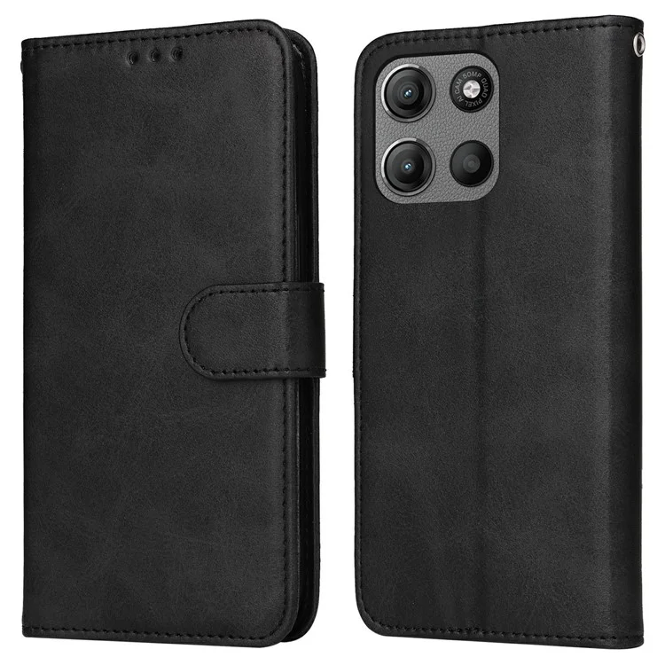 For Motorola Moto G15 4G  /  G15 Power 4G Case Wallet PU Leather Folio Flip Phone Cover - Black