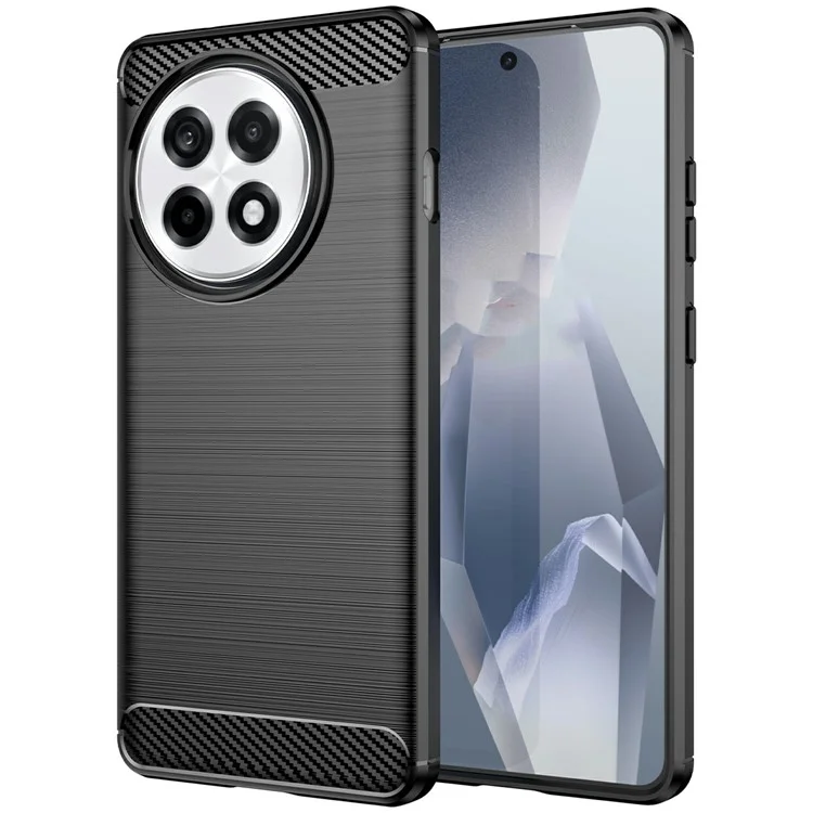 Capa de telefone para OnePlus 13R 5G / Ace 5 5G / Ace 5 Pro 5G Capa protetora com textura de fibra de carbono escovada - Preto
