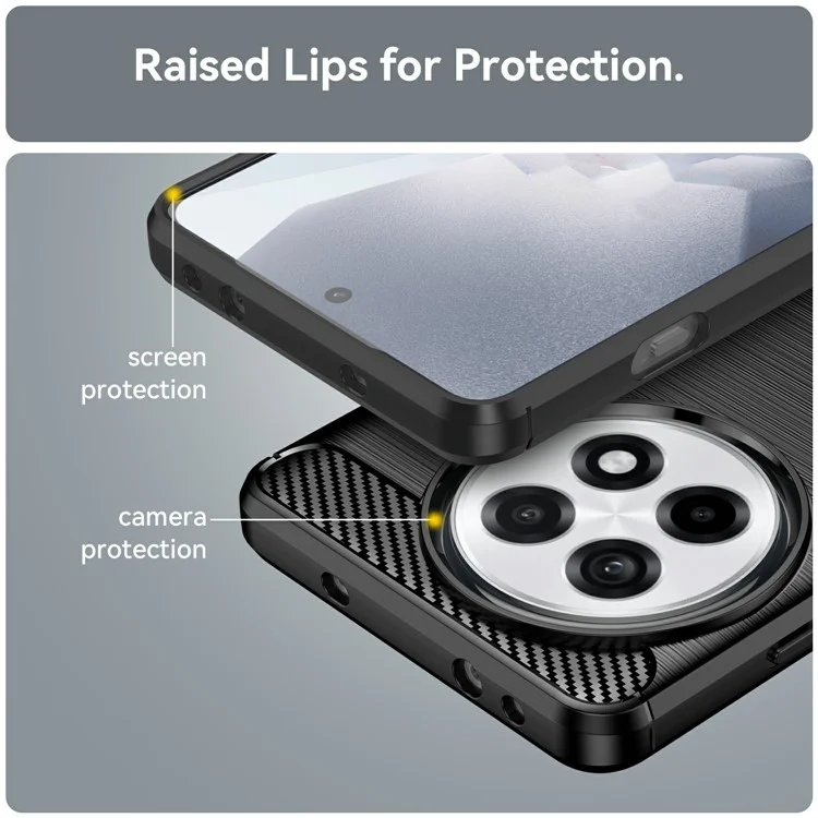 Capa de telefone para OnePlus 13R 5G / Ace 5 5G / Ace 5 Pro 5G Capa protetora com textura de fibra de carbono escovada - Preto