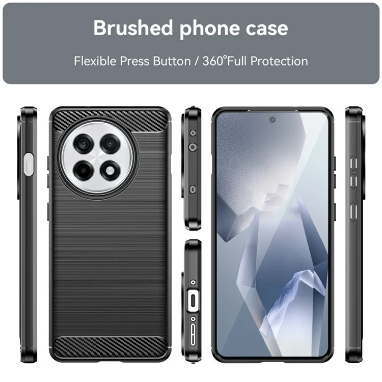 Capa de telefone para OnePlus 13R 5G / Ace 5 5G / Ace 5 Pro 5G Capa protetora com textura de fibra de carbono escovada - Preto