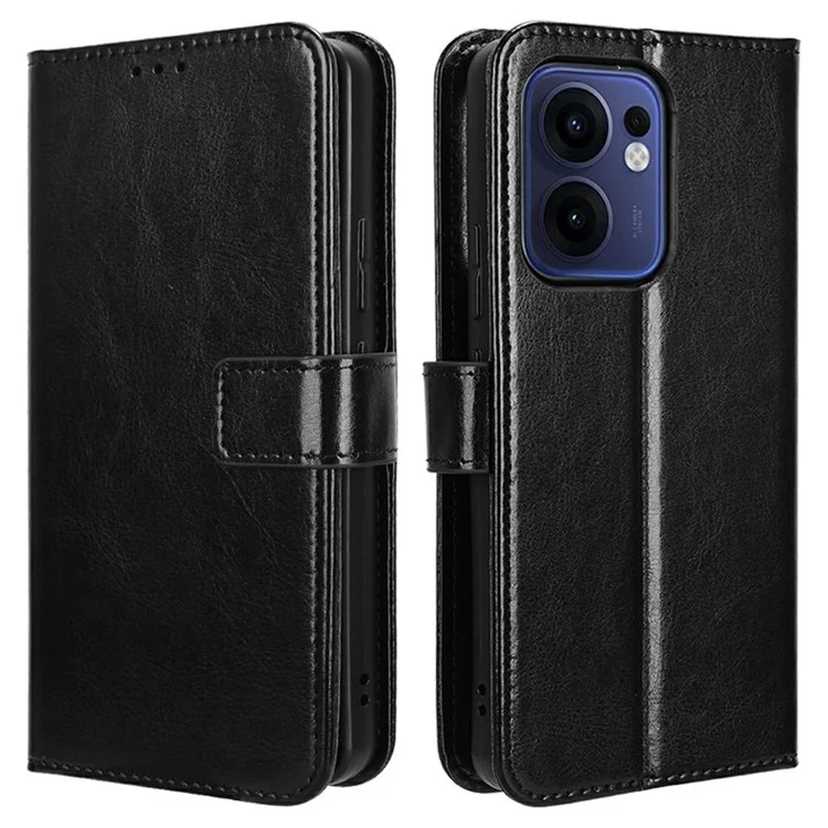 Custodia per Oppo Reno13 F / Reno13 F 4G, texture in pelle PU a cavallo pazzo, cover portafoglio per telefono - Nero
