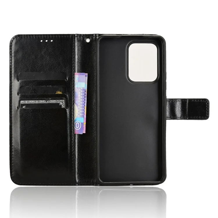 Custodia per Oppo Reno13 F / Reno13 F 4G, texture in pelle PU a cavallo pazzo, cover portafoglio per telefono - Nero