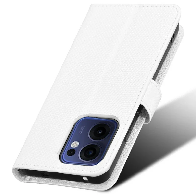 Für Oppo Reno13 F / Reno13 F 4G Hülle PU-Leder Diamant-Textur Wallet Phone Cover - Weiß