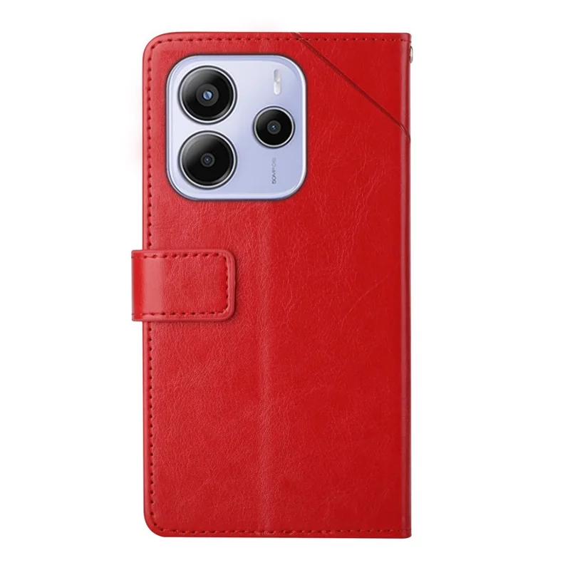 For Xiaomi Redmi Note 14 4G (163.25mm) Case with Wrist Strap Y Shaped Lines Imprint Leather Phone Cover - Red