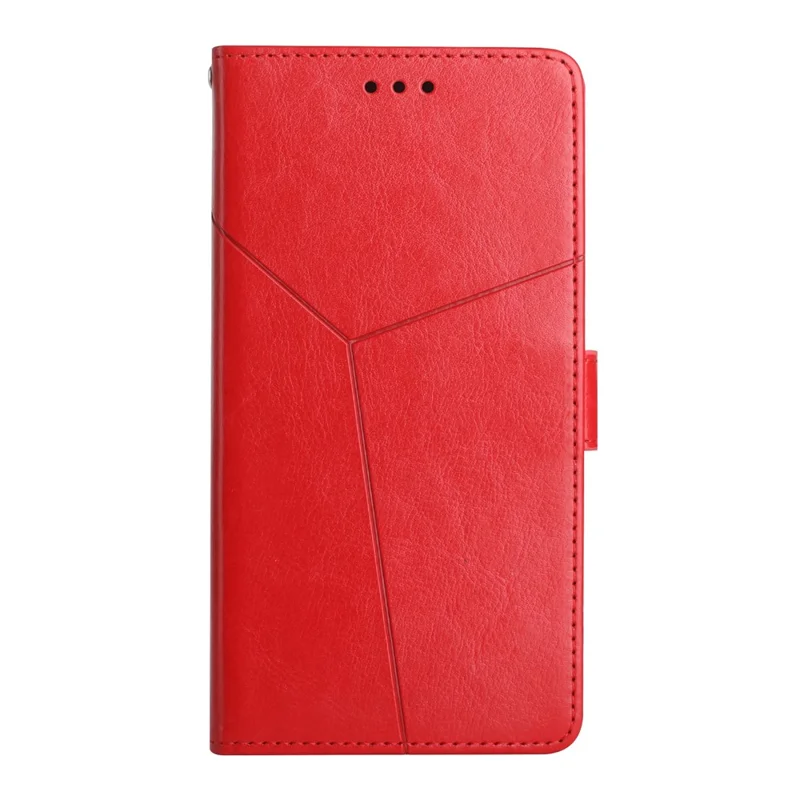 For Xiaomi Redmi Note 14 4G (163.25mm) Case with Wrist Strap Y Shaped Lines Imprint Leather Phone Cover - Red
