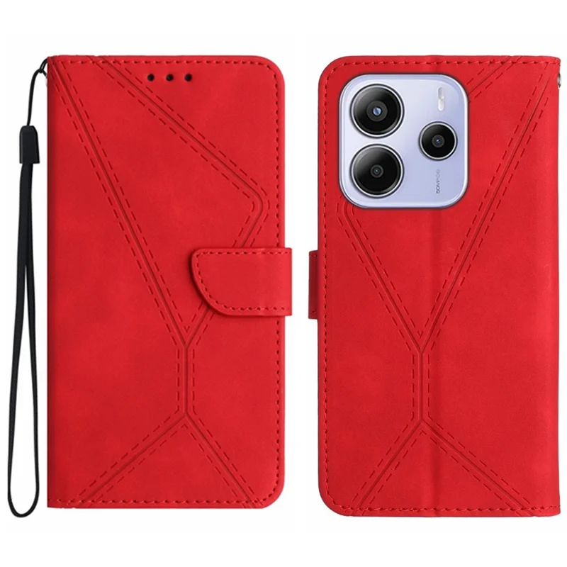 Für Xiaomi Redmi Note 14 4G Hülle Skin Touch Lines PU-Leder Flip Phone Cover - Rot