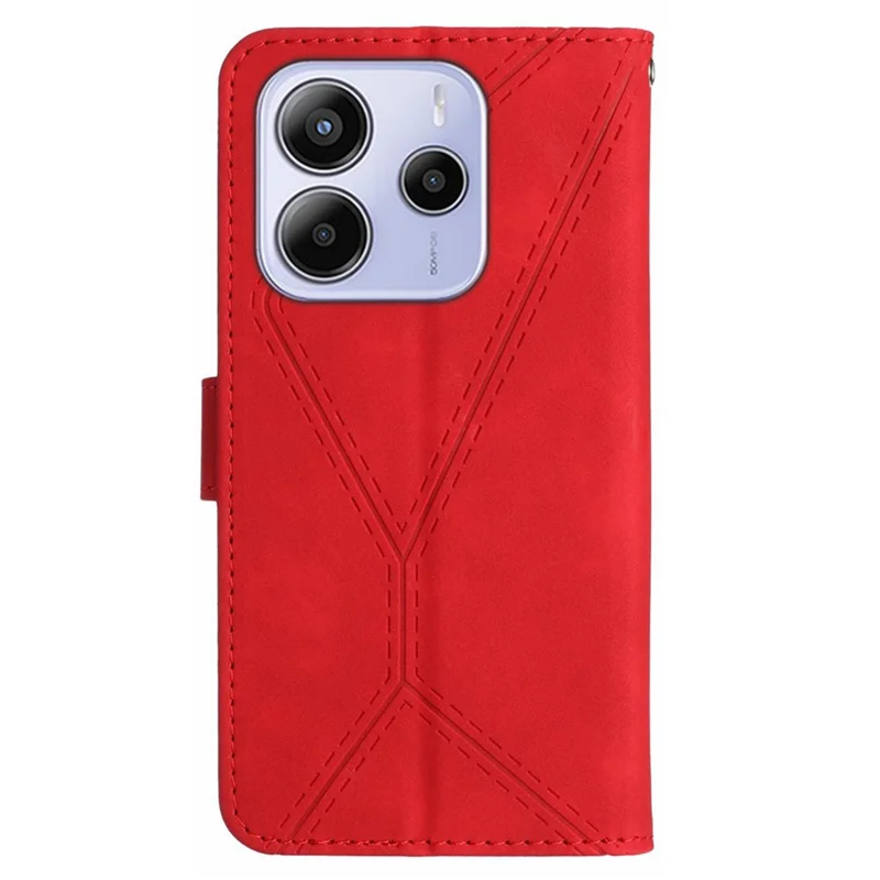 Für Xiaomi Redmi Note 14 4G Hülle Skin Touch Lines PU-Leder Flip Phone Cover - Rot