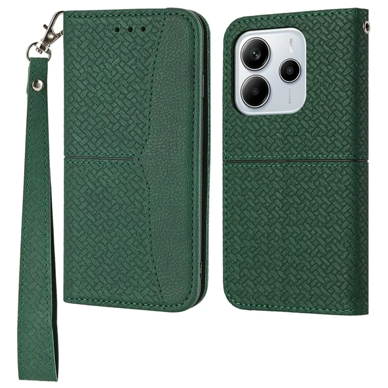 For Xiaomi Redmi Note 14 4G (163.25mm) Case Woven Texture PU Leather Wallet Phone Cover - Green