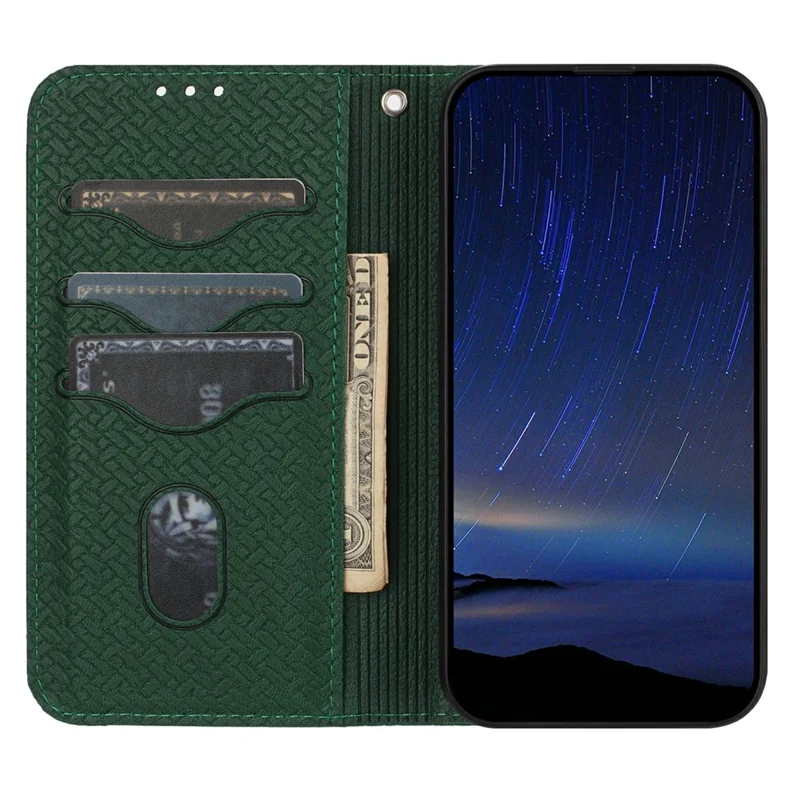 For Xiaomi Redmi Note 14 4G (163.25mm) Case Woven Texture PU Leather Wallet Phone Cover - Green