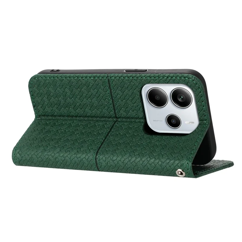 For Xiaomi Redmi Note 14 4G (163.25mm) Case Woven Texture PU Leather Wallet Phone Cover - Green