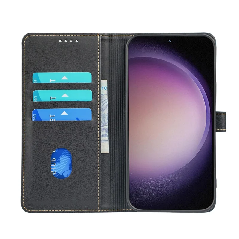 Futerał na Samsung Galaxy S23 z magnesem, skórzana obudowa z motywem czterolistnej koniczyny - Czarny