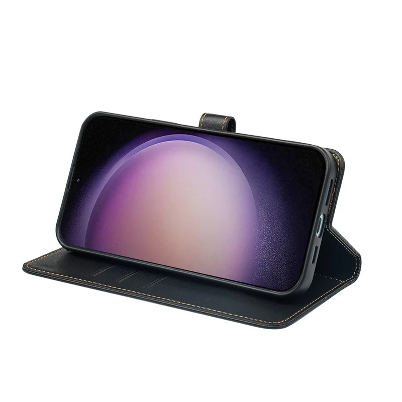 For Samsung Galaxy S23+ Case Magnetic Clasp Four Leaf Clover Leather Phone Cover - Black