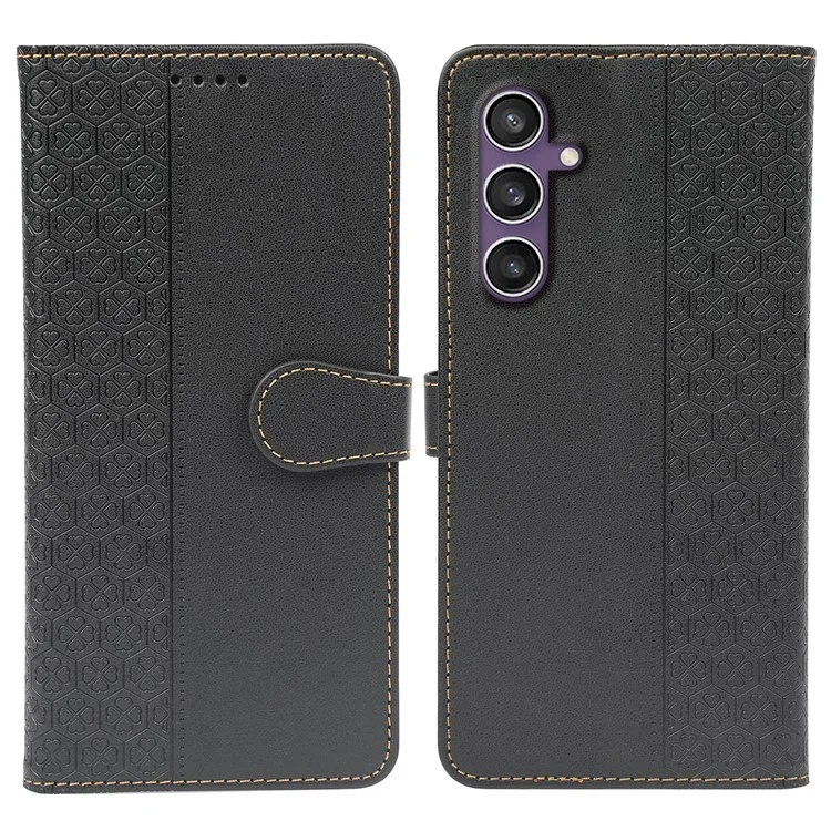 Для чехла Samsung Galaxy S23 FE с магнитной застежкой в виде четырехлистного клевера - черный