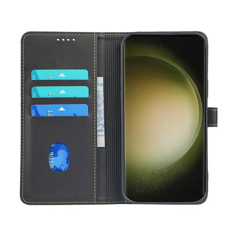 For Samsung Galaxy S23 Ultra Case Magnetic Clasp Four Leaf Clover Leather Phone Cover - Black