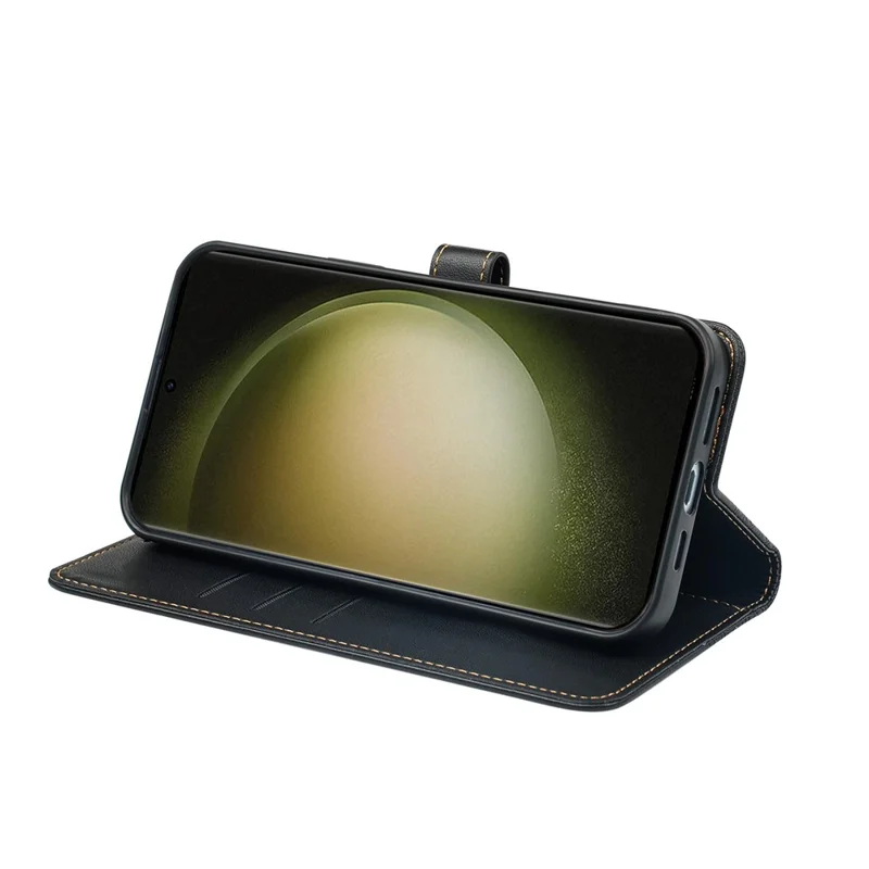 For Samsung Galaxy S23 Ultra Case Magnetic Clasp Four Leaf Clover Leather Phone Cover - Black