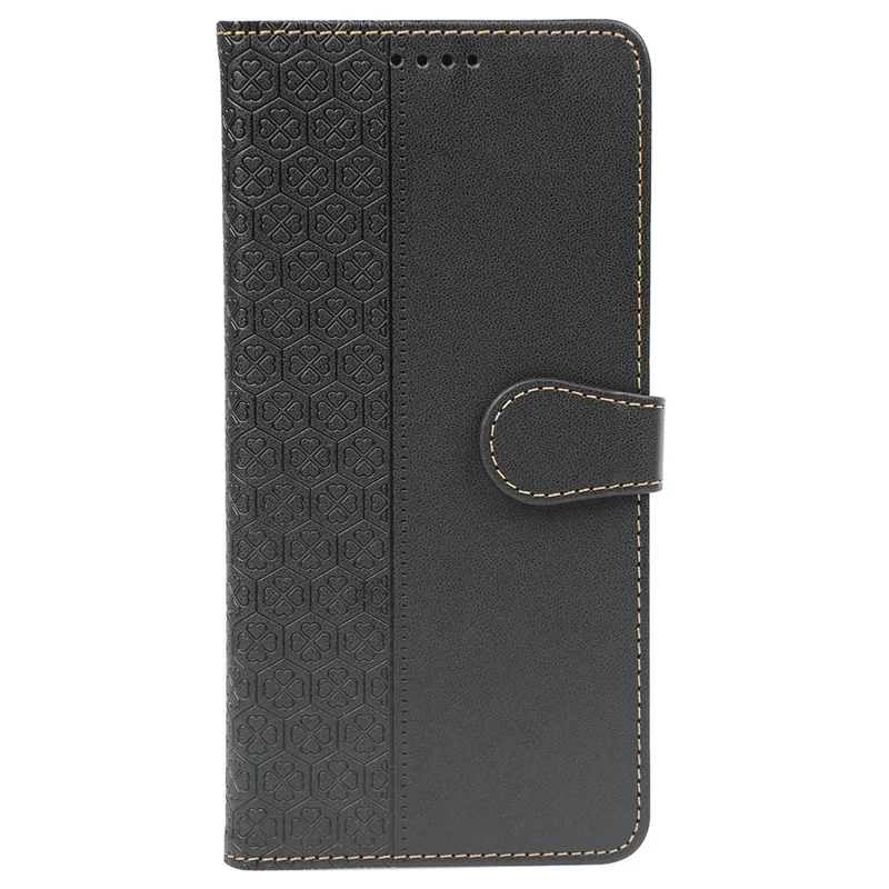 For Samsung Galaxy S23 Ultra Case Magnetic Clasp Four Leaf Clover Leather Phone Cover - Black