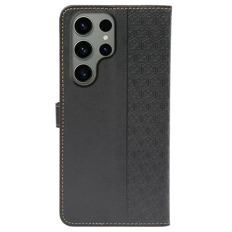 For Samsung Galaxy S23 Ultra Case Magnetic Clasp Four Leaf Clover Leather Phone Cover - Black