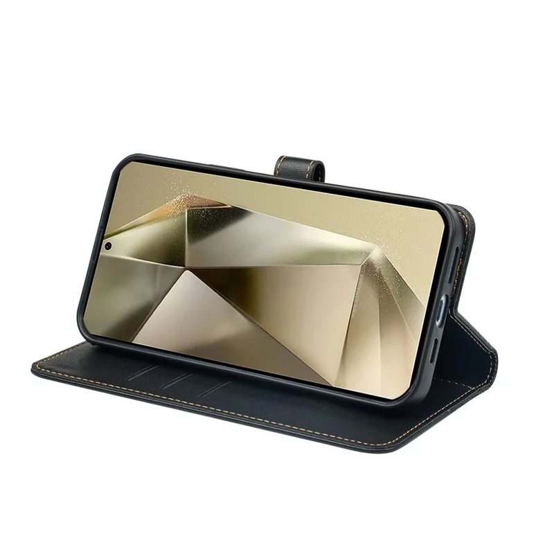 For Samsung Galaxy S25 Ultra Case Magnetic Clasp Four Leaf Clover Leather Phone Cover - Black