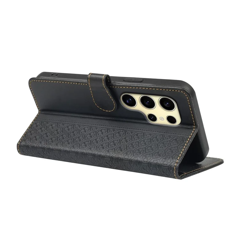 For Samsung Galaxy S25 Ultra Case Magnetic Clasp Four Leaf Clover Leather Phone Cover - Black