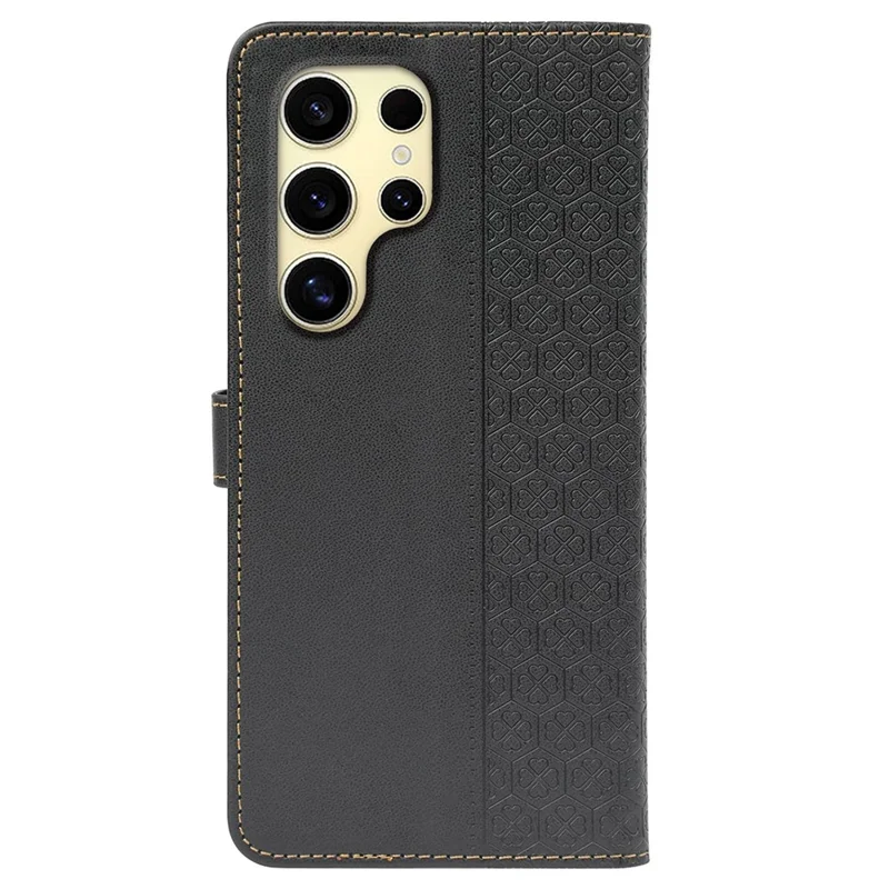 For Samsung Galaxy S25 Ultra Case Magnetic Clasp Four Leaf Clover Leather Phone Cover - Black