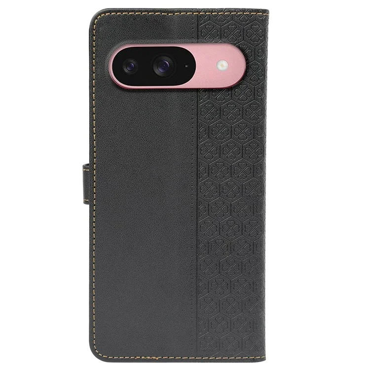 Funda para Google Pixel 9 / Pixel 9 Pro Cierre magnético Trébol de cuatro hojas Cubierta de teléfono de cuero - Negro