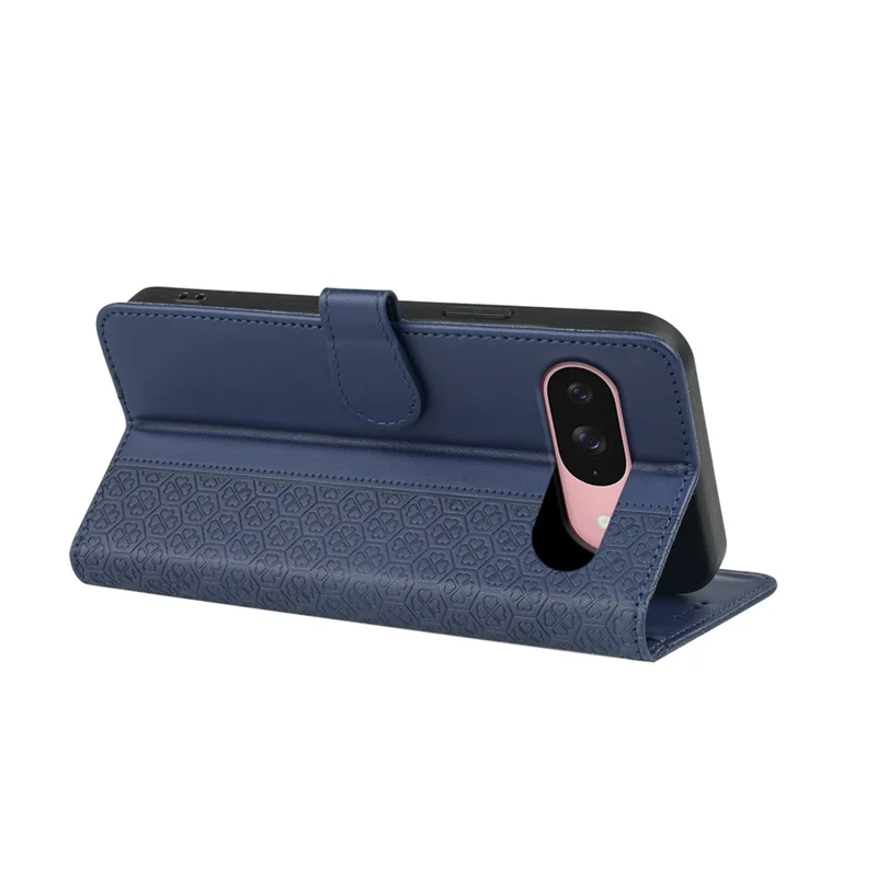 For Google Pixel 9 / Pixel 9 Pro Case Magnetic Clasp Four Leaf Clover Leather Phone Cover - Blue