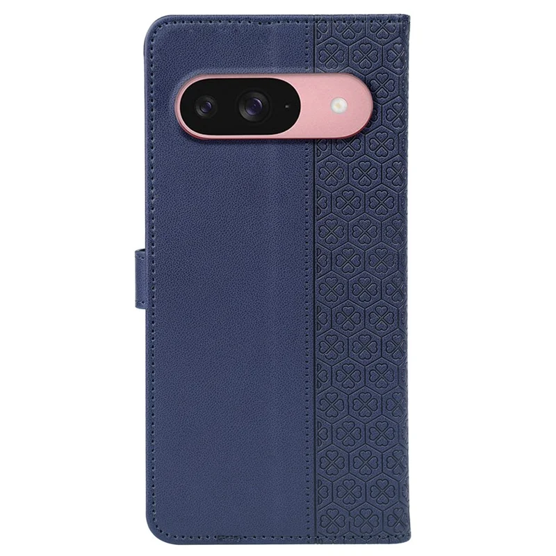 For Google Pixel 9 / Pixel 9 Pro Case Magnetic Clasp Four Leaf Clover Leather Phone Cover - Blue