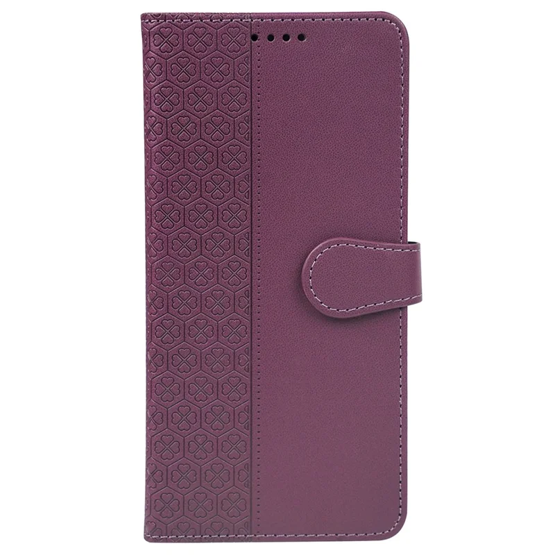 For Google Pixel 9 Pro XL Case Magnetic Clasp Four Leaf Clover Leather Phone Cover - Dark Purple