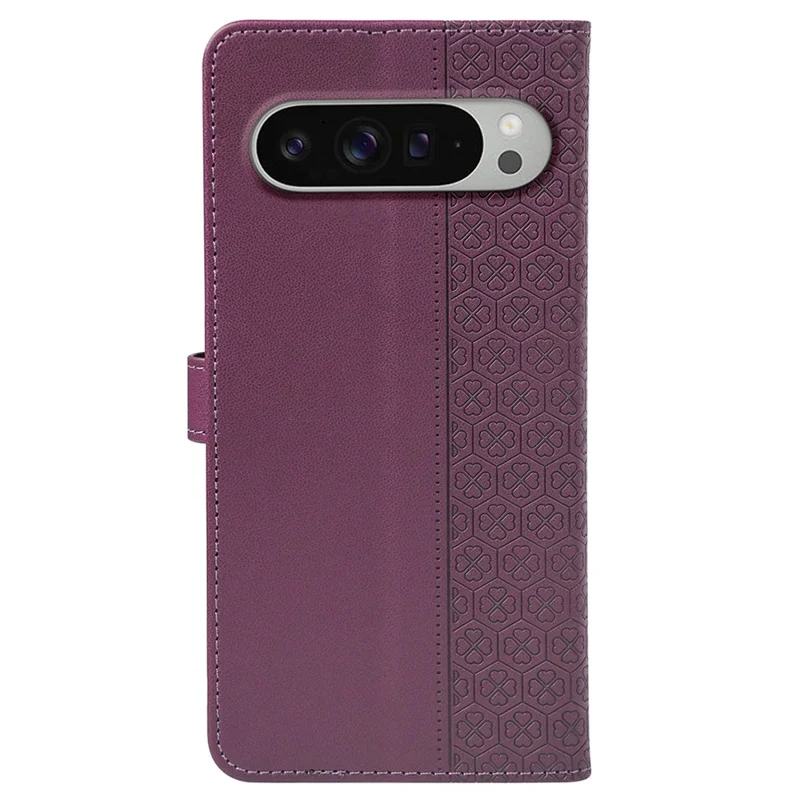 For Google Pixel 9 Pro XL Case Magnetic Clasp Four Leaf Clover Leather Phone Cover - Dark Purple