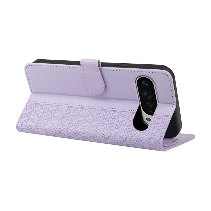 For Google Pixel 9 Pro XL Case Magnetic Clasp Four Leaf Clover Leather Phone Cover - Light Purple