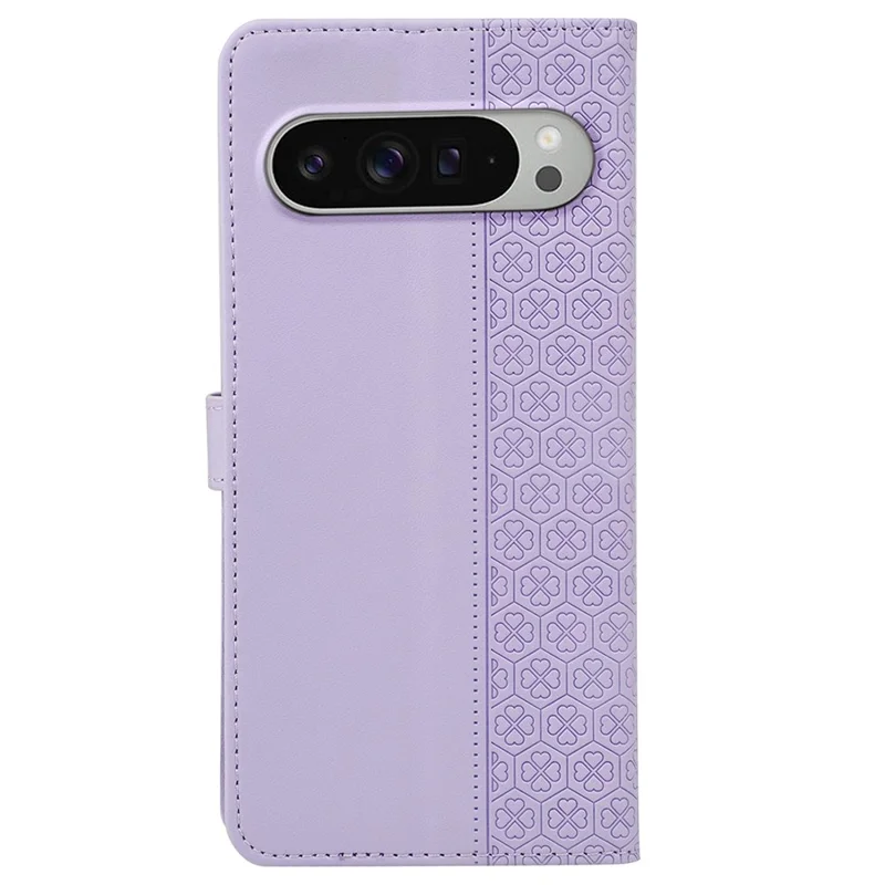 For Google Pixel 9 Pro XL Case Magnetic Clasp Four Leaf Clover Leather Phone Cover - Light Purple