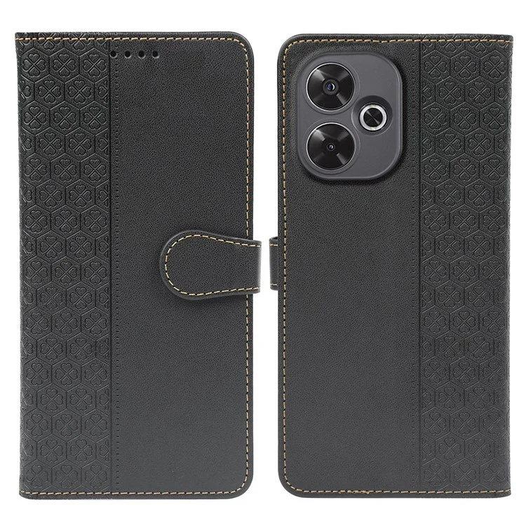 Capa para Xiaomi Redmi 13 4G / 5G com fecho magnético e design de trevo de quatro folhas - Preto