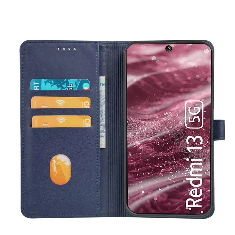 For Xiaomi Redmi 13 4G / 5G Case Magnetic Clasp Four Leaf Clover Leather Phone Cover - Blue