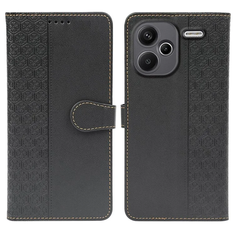 For Xiaomi Redmi Note 13 Pro+ 5G Case Magnetic Clasp Four Leaf Clover Leather Phone Cover - Black