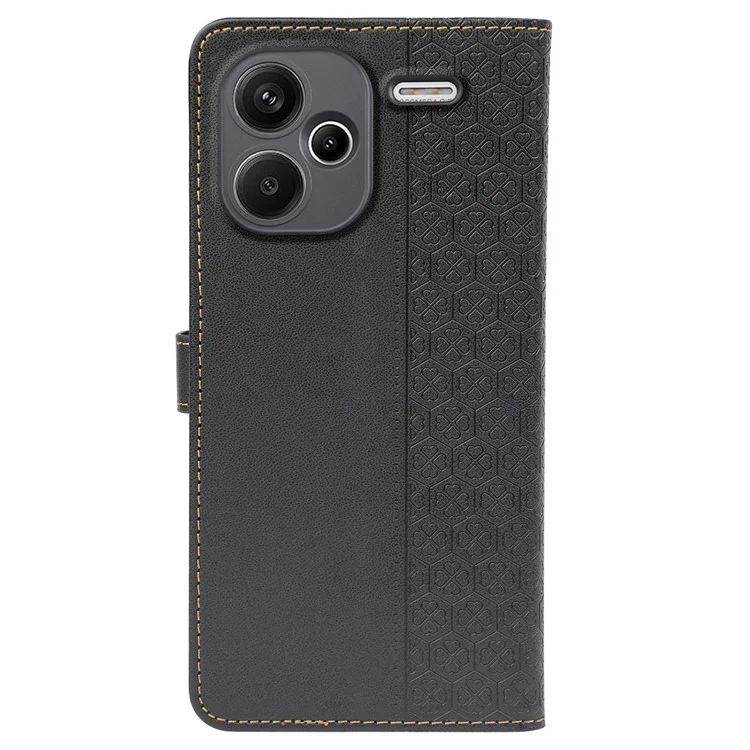 For Xiaomi Redmi Note 13 Pro+ 5G Case Magnetic Clasp Four Leaf Clover Leather Phone Cover - Black