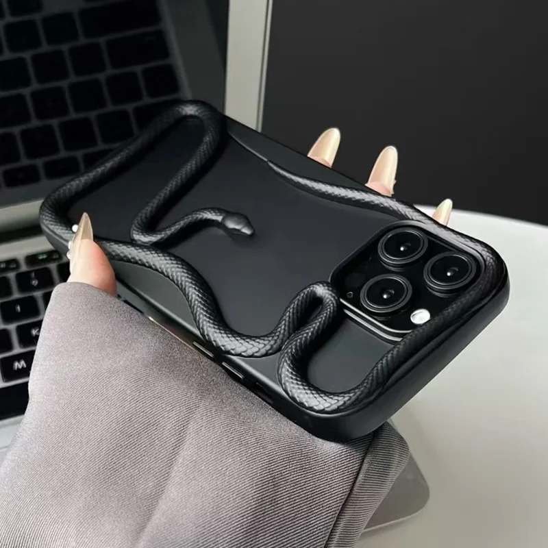 For iPhone 15 Pro Max Bumper Case 3D Snake Hollow TPU Phone Cover - Matte Black