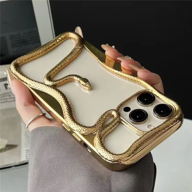 Custodia paraurti per iPhone 15 Pro Custodia per telefono 3D Snake Hollow TPU - Oro elettrolitico