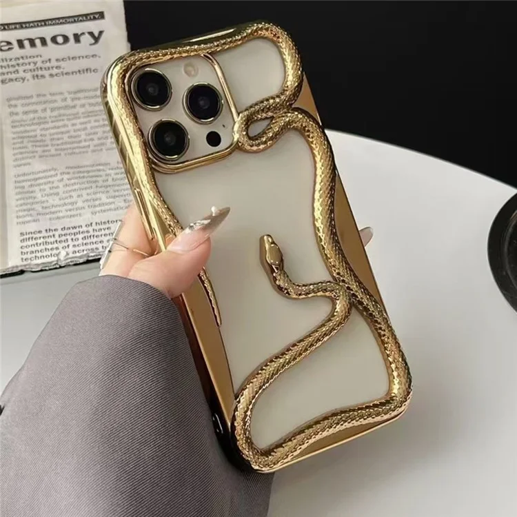Custodia paraurti per iPhone 15 Pro Custodia per telefono 3D Snake Hollow TPU - Oro elettrolitico