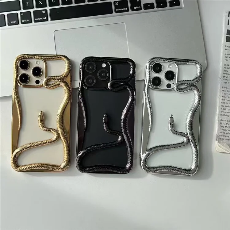 Custodia paraurti per iPhone 15 Pro Custodia per telefono 3D Snake Hollow TPU - Oro elettrolitico