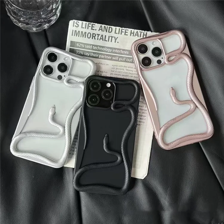 Custodia paraurti per iPhone 15 Pro Custodia per telefono 3D Snake Hollow TPU - Oro elettrolitico