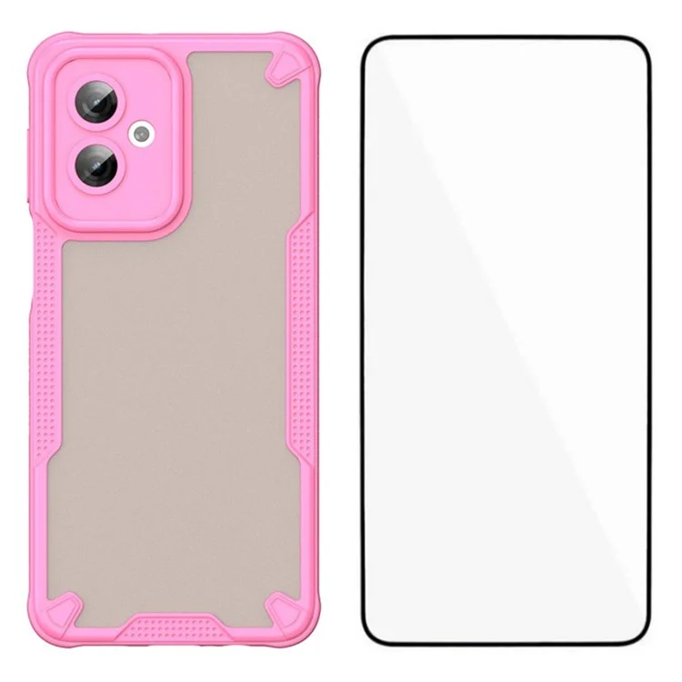 Funda para Motorola Moto G55 5G de la serie WANLONFENG MFFJ, de TPU anti-caídas + cubierta trasera de acrílico con película protectora de pantalla - Rosa