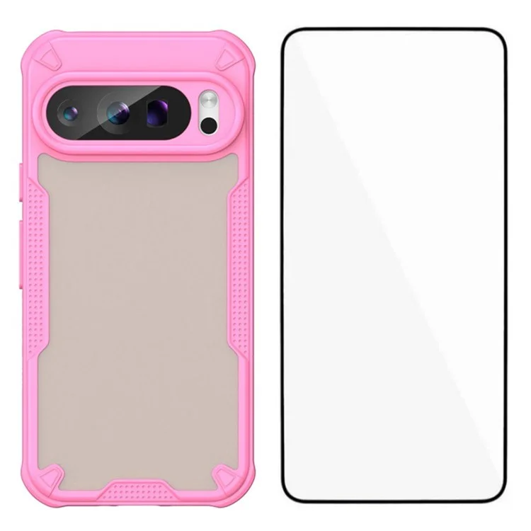 WANLONFENG MFFJ Series For Google Pixel 9 Pro XL Case Anti Drop TPU + Acrylic Phone Back Cover with Screen Film - Pink