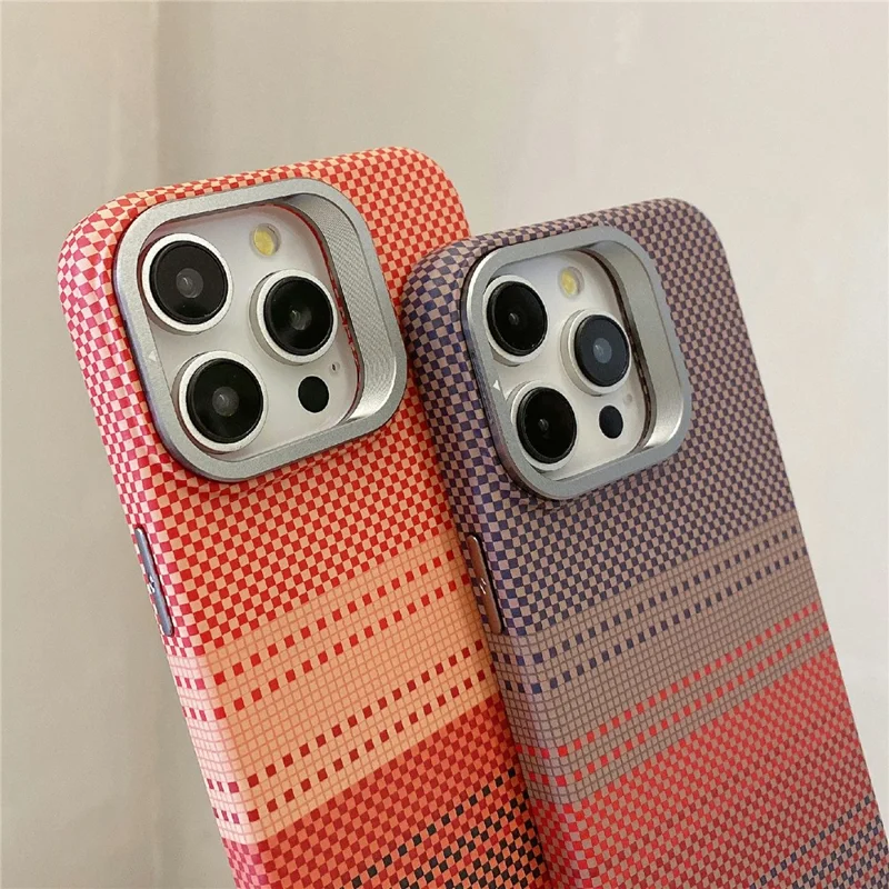 For iPhone 14 Pro Max Case Compatible with MagSafe PC Phone Back Cover Metal Lens Frame Kickstand - Sunset Grey