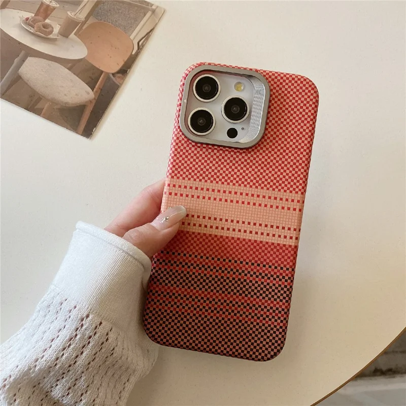 For iPhone 14 Pro Max Case Compatible with MagSafe PC Phone Back Cover Metal Lens Frame Kickstand - Sunset Orange
