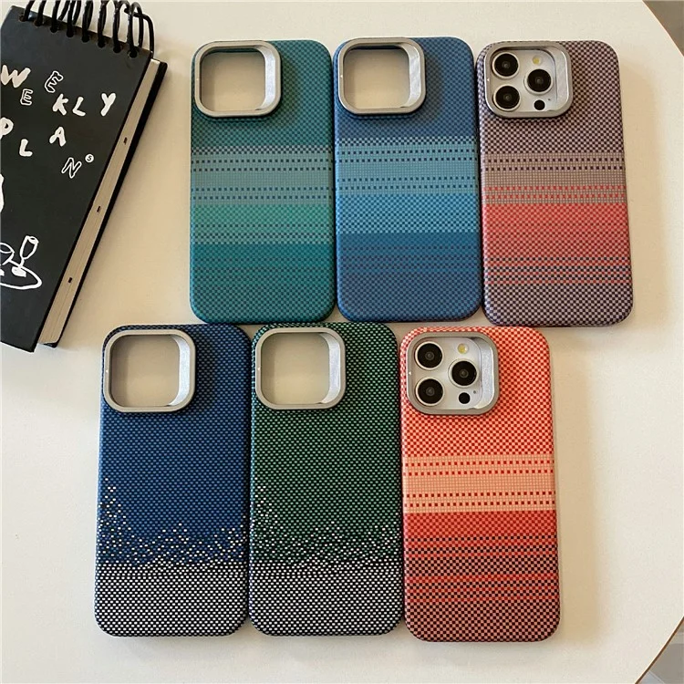 For iPhone 14 Pro Case Compatible with MagSafe PC Phone Back Cover Metal Lens Frame Kickstand - Sunset Grey