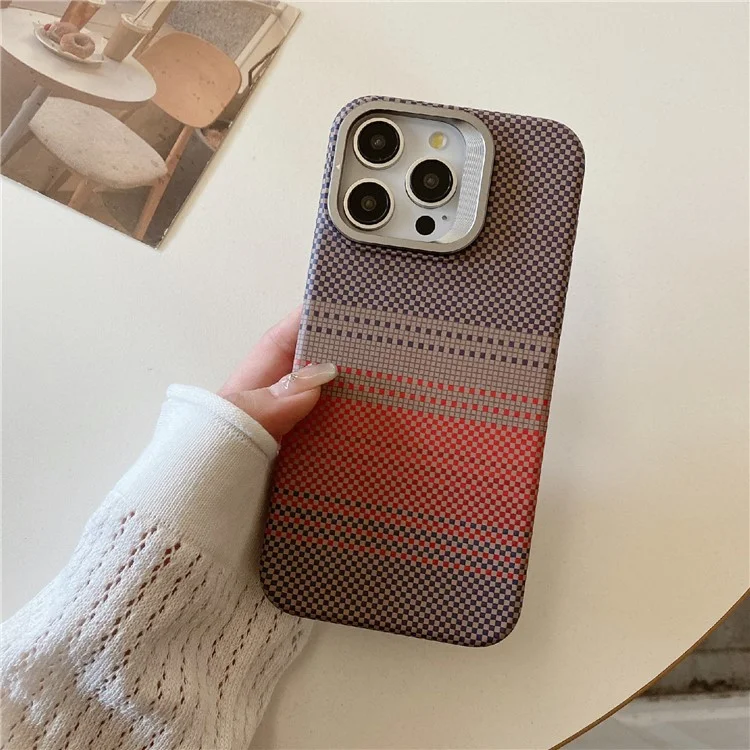 For iPhone 15 Pro Case Compatible with MagSafe PC Phone Back Cover Metal Lens Frame Kickstand - Sunset Grey