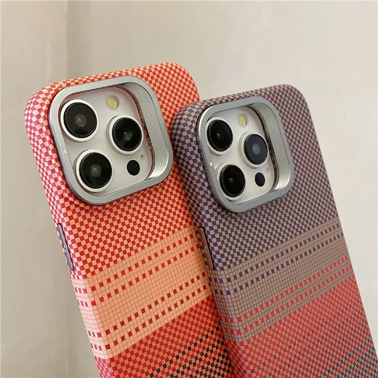 For iPhone 15 Pro Case Compatible with MagSafe PC Phone Back Cover Metal Lens Frame Kickstand - Sunset Grey